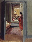Interior with Woman in red, Felix Vallotton
